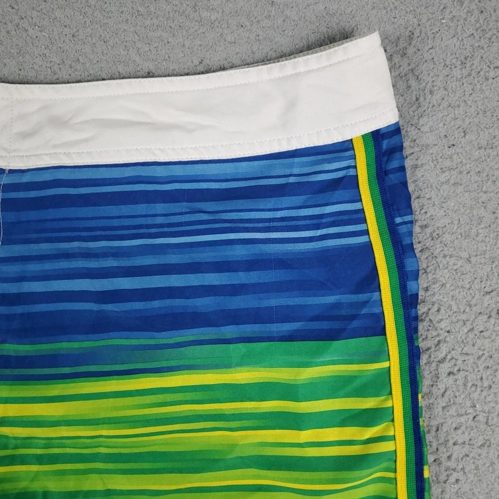 Nike Board Shorts Mens 36 Blue Yellow Striped Lace Tie Beach Swim Trunks